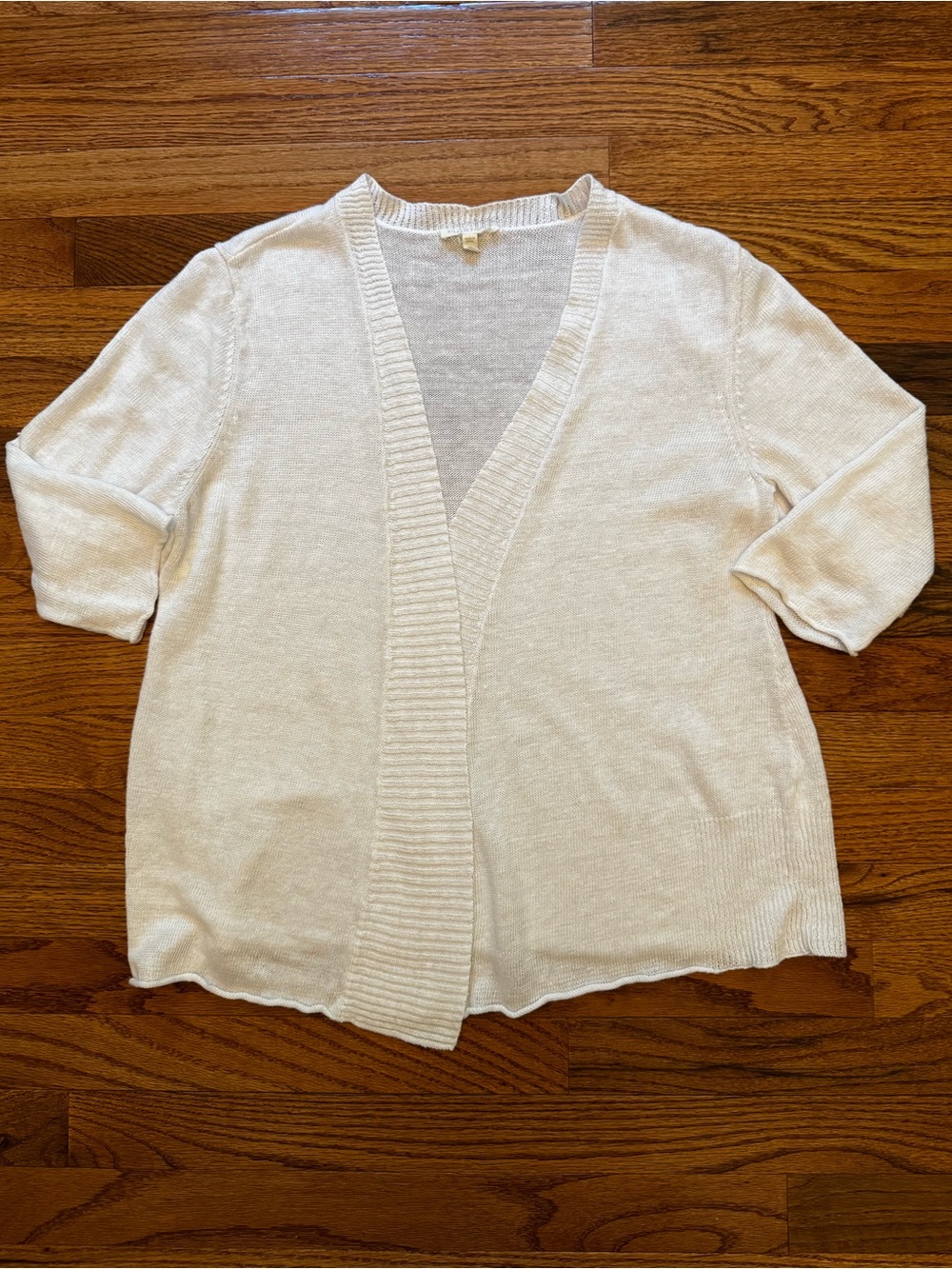 Eileen Fisher White Linen Open-Front Knit Cardigan